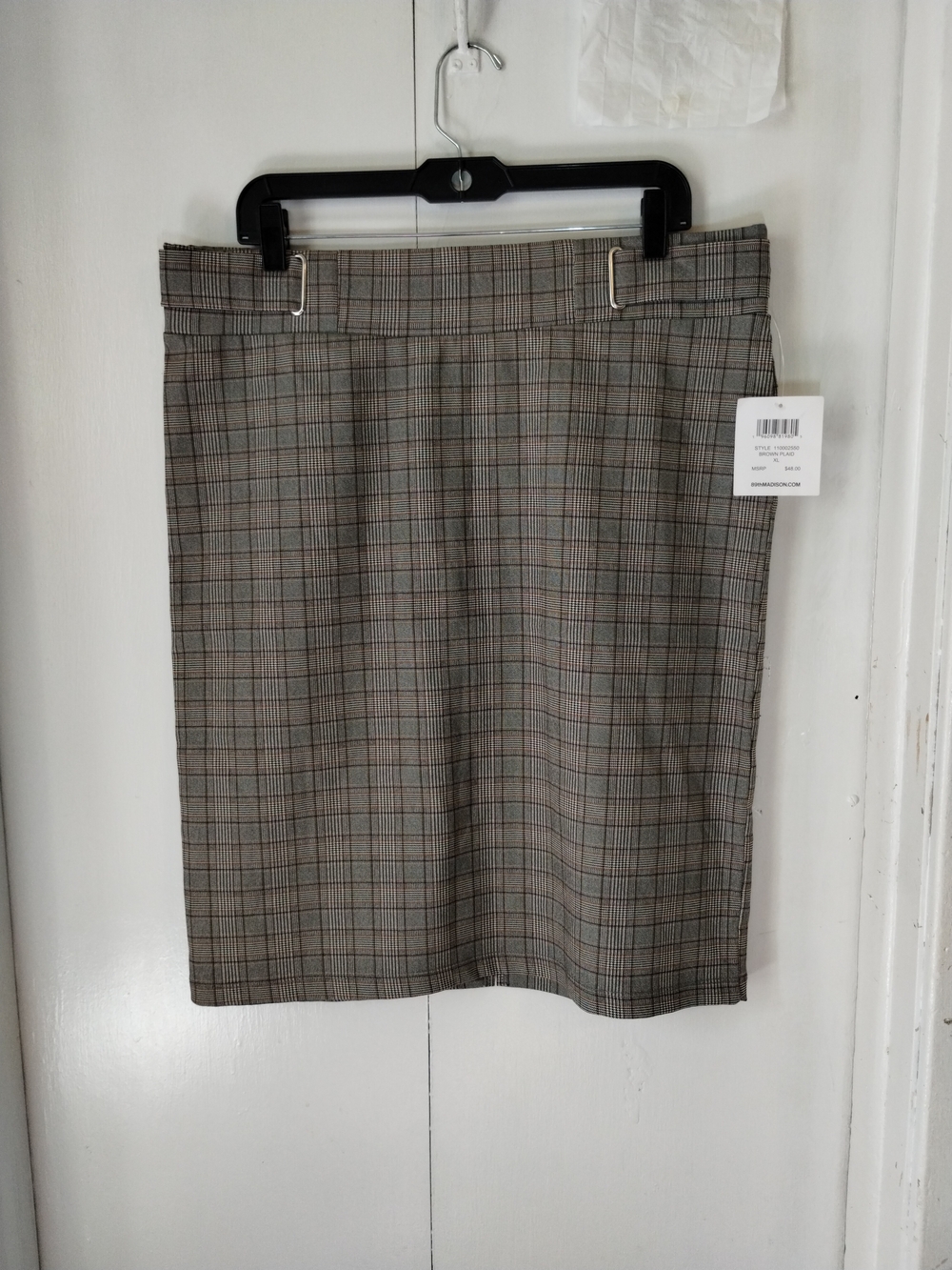 89th & Madison Gray Plaid Pencil Skirt
